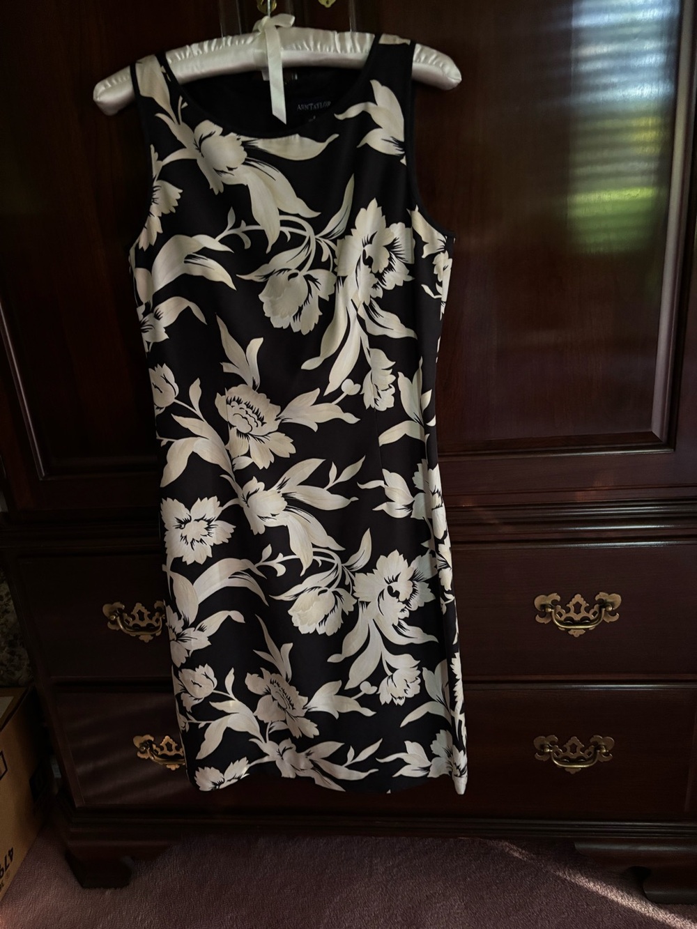 Ann Taylor Silk Black Dress with Cream Floral Print